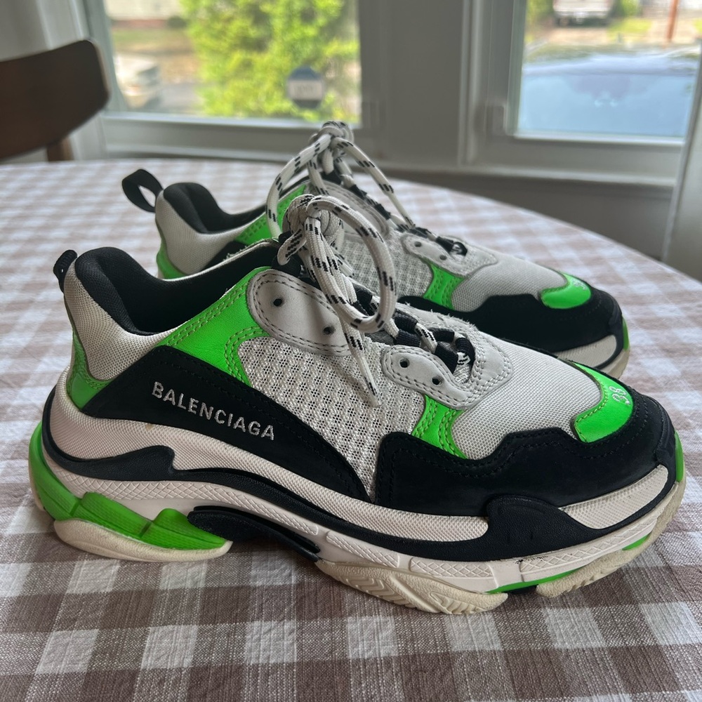 Balenciaga Triple S Sneakers in White, Black & Green